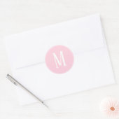 Monogram Wit op Lichtroze Ronde Sticker (Envelop)