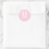 Monogram Wit op Lichtroze Ronde Sticker (Tas)