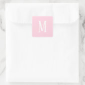 Monogram Wit op Lichtroze Vierkante Sticker (Tas)