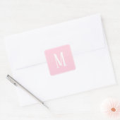 Monogram Wit op Lichtroze Vierkante Sticker (Envelop)