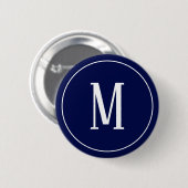 Monogram Wit op Navy Blauwe Ronde Knop Button 5,7 Cm (Voorkant /achterkant)