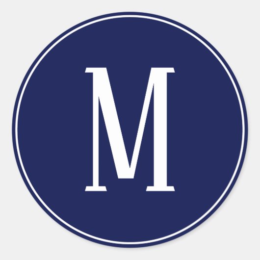 Monogram Wit op Navy Blue Ronde Sticker (Voorkant)