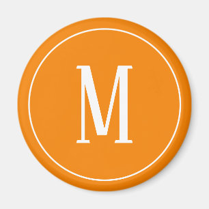 Monogram Wit op Oranje Ronde Magnet
