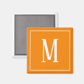 Monogram Wit op Oranje Vierkante Magneet (Voorkant / Achterkant)