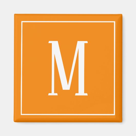 Monogram Wit op Oranje Vierkante Magneet (Voorkant)