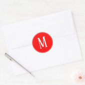 Monogram Wit op Rode Ronde Sticker (Envelop)