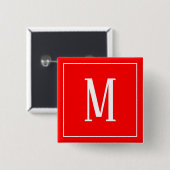 Monogram Wit op Rode Vierkante Knop Button 5,1 Cm (Voorkant /achterkant)