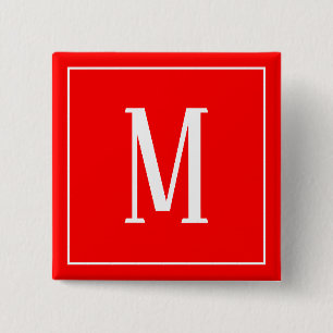 Monogram Wit op Rode Vierkante Knop Button 5,1 Cm