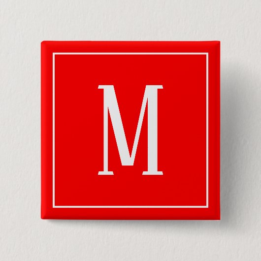 Monogram Wit op Rode Vierkante Knop Button 5,1 Cm (Voorkant)