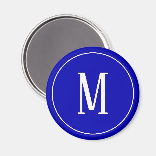 Monogram Wit op Royal Blue Ronde Magneet (Voorkant / Achterkant)