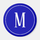 Monogram Wit op Royal Blue Ronde Magneet (Voorkant)