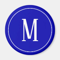 Monogram Wit op Royal Blue Ronde Magneet