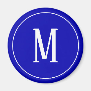 Monogram Wit op Royal Blue Ronde Magneet