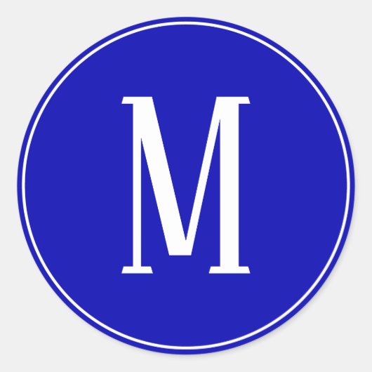 Monogram Wit op Royal Blue Ronde Sticker (Voorkant)