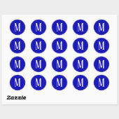 Monogram Wit op Royal Blue Ronde Sticker (Vel)