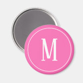 Monogram Wit op Roze Ronde Magneet (Voorkant / Achterkant)
