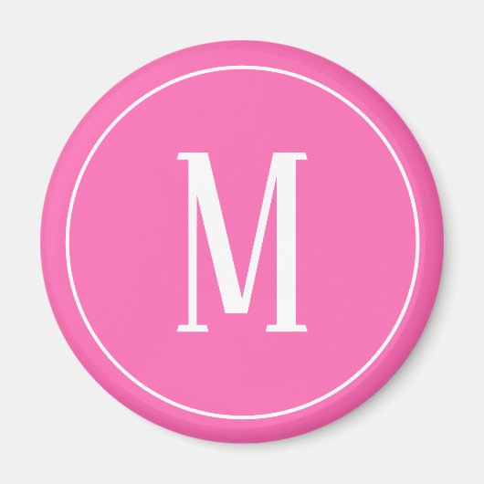 Monogram Wit op Roze Ronde Magneet (Voorkant)