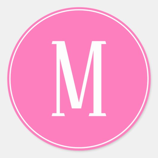 Monogram Wit op Roze Ronde Sticker (Voorkant)