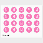Monogram Wit op Roze Ronde Sticker (Vel)