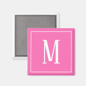 Monogram Wit op Roze Vierkante Magneet (Voorkant / Achterkant)