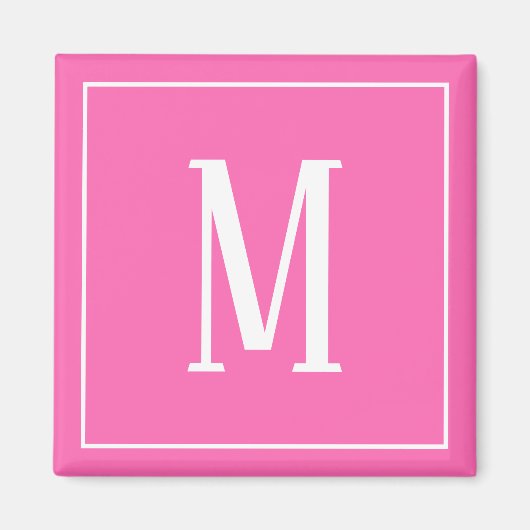Monogram Wit op Roze Vierkante Magneet (Voorkant)