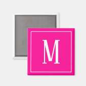 Monogram Wit op Roze Vierkante Magneet (Voorkant / Achterkant)