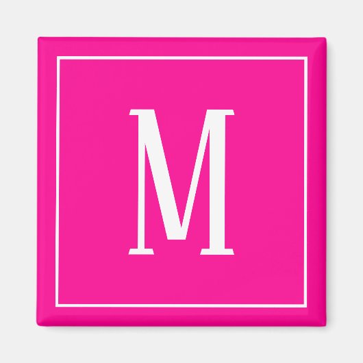 Monogram Wit op Roze Vierkante Magneet (Voorkant)
