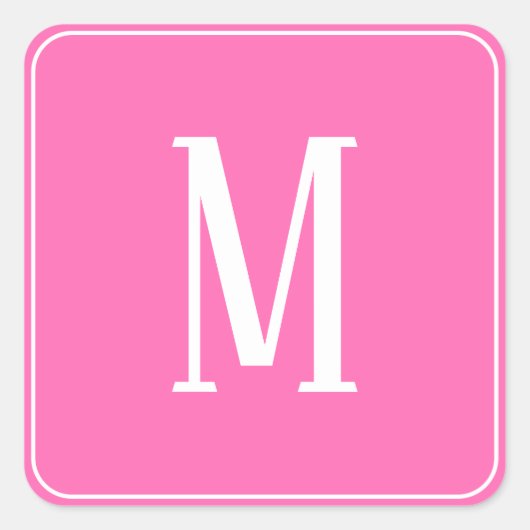 Monogram Wit op Roze Vierkante Sticker (Voorkant)