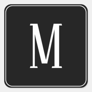 Monogram Wit op Zwart Vierkant Sticker