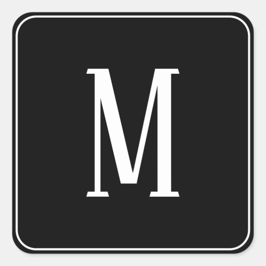 Monogram Wit op Zwart Vierkant Sticker (Voorkant)