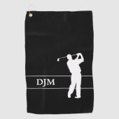 Monogram Wit op Zwarte Silhouet Golfer Golfhanddoek (Voorkant)