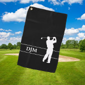 Monogram Wit op Zwarte Silhouet Golfer Golfhanddoek