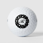 Monogram Wit op Zwarte Stippenpatroon Golfballen (Voorkant)