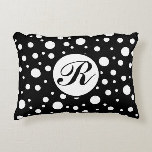 Monogram Wit op Zwarte Stippenprint Accent Kussen
