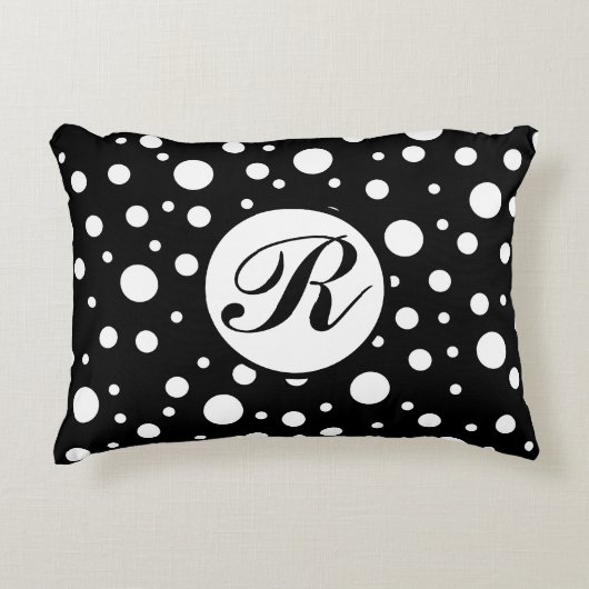 Monogram Wit op Zwarte Stippenprint Accent Kussen (Voorkant)