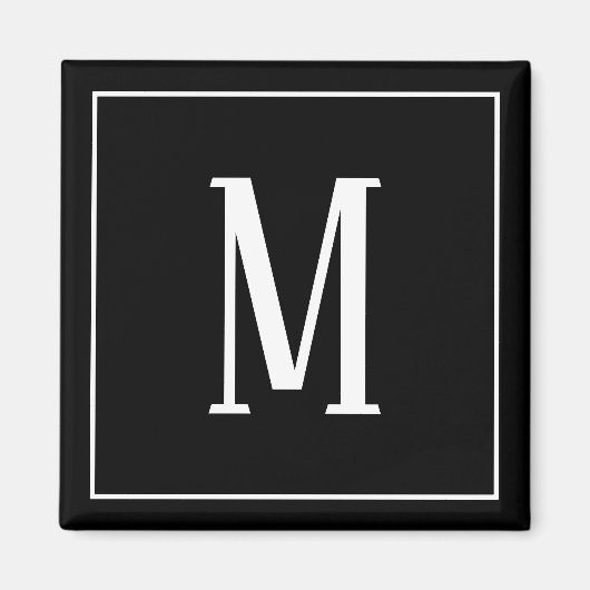 Monogram Wit op Zwarte Vierkante Magneet (Voorkant)