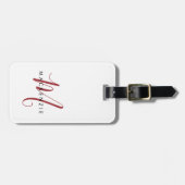 Monogram Wit Rood Modern Minimalistisch Initiaal N Bagagelabel (Voorkant horizontaal)