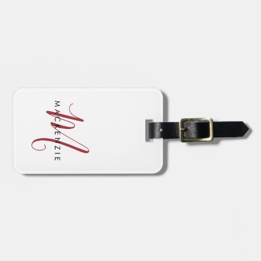 Monogram Wit Rood Modern Minimalistisch Initiaal N Bagagelabel (Voorkant horizontaal)