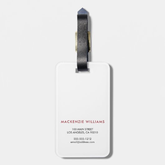 Monogram Wit Rood Modern Minimalistisch Initiaal N Bagagelabel (Achterkant verticaal)