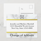 Monogram Wit Uitziend Witte Marmer Uitzicht Adresw Aankondigingskaart (Voorkant / Achterkant)