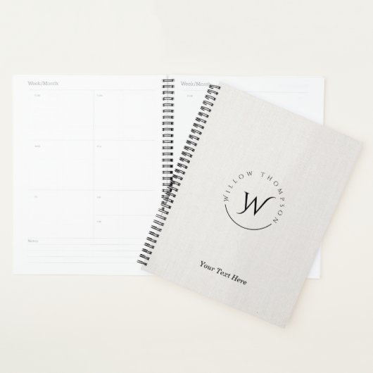 Monogram Wit Wit Lijnenscript in Elegante Stijl Planner (Display)