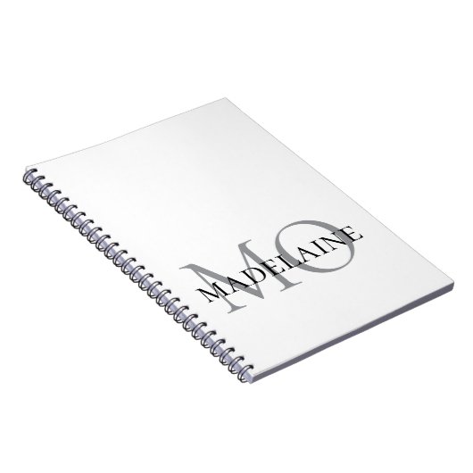 Monogram Wit Zilver Kleur Persoonlijk Notitieboek (Rechterzijde)