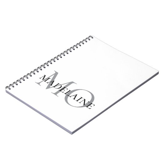 Monogram Wit Zilver Kleur Persoonlijk Notitieboek (Linkerzijde)