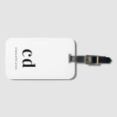 Monogram wit zwart naam initials elegant  bagagelabel (Voorkant (horizontaal))