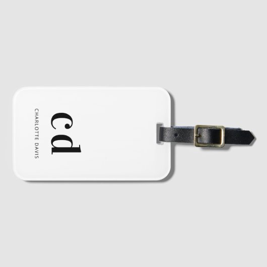 Monogram wit zwart naam initials elegant  bagagelabel (Voorkant (horizontaal))