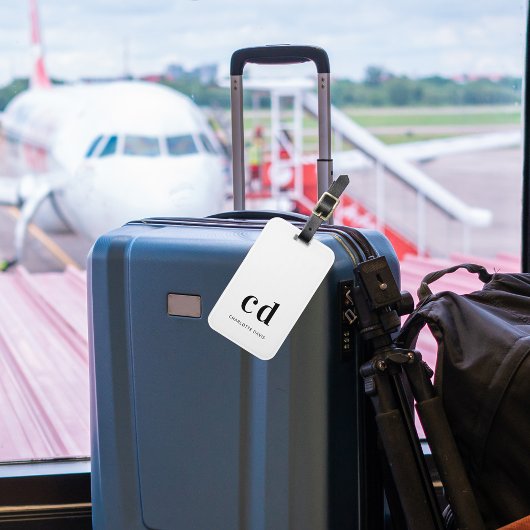 Monogram wit zwart naam initials elegant  bagagelabel