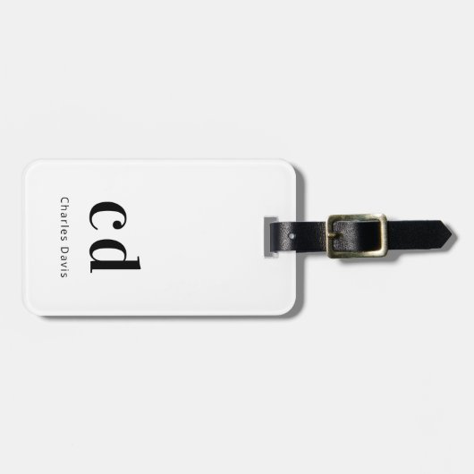 Monogram wit zwart naam initials modern bagagelabel (Voorkant horizontaal)