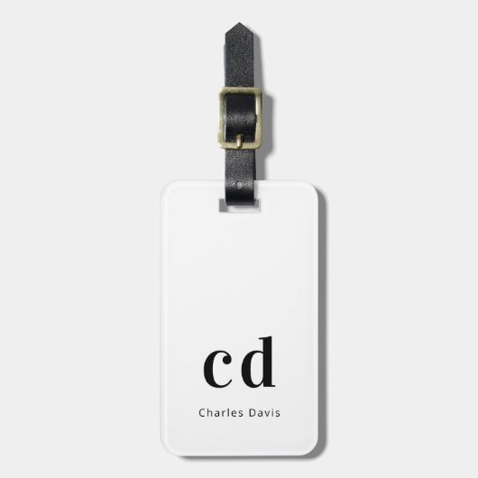 Monogram wit zwart naam initials modern bagagelabel (Voorkant verticaal)