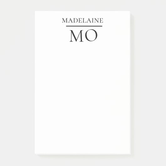 Monogram Wit Zwart Persoonlijk Post-it® Notes (Voorkant)