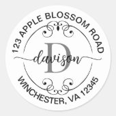 Monogram Wit Zwart Retouradreslabel Ronde Sticker (Voorkant)